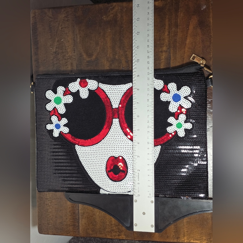 Tiglily Maximalist Sequin Flower Face Purse Coquette Glam Boho Whimsical Pop-Art - Picture 10 of 10